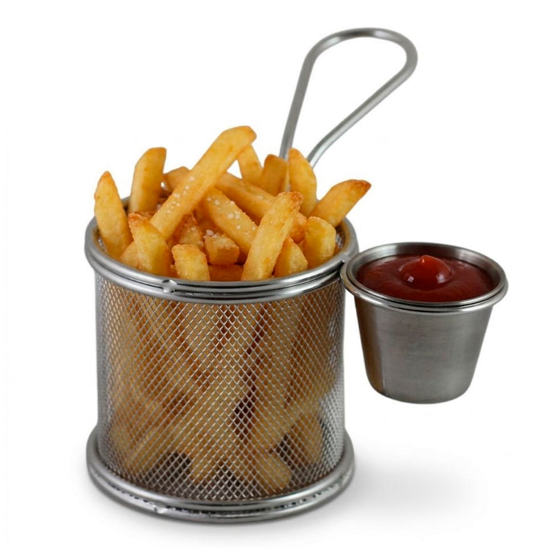 Mini Cesta Redonda para Papas Fritas y Salsa Soporte para Papas de Acero Inoxidable