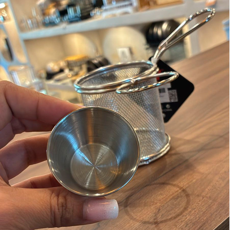 Mini Cesta Redonda para Papas Fritas y Salsa Soporte para Papas de Acero Inoxidable