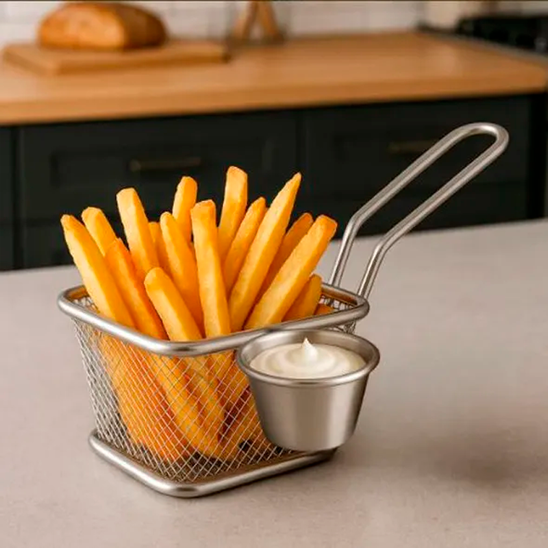 Mini Cesta Rectangular para Papas Fritas y Salsa Soporte para Papas de Acero Inoxidable