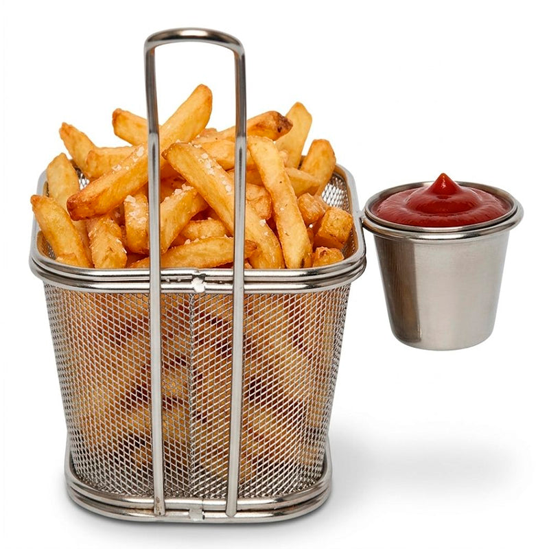 Mini Cesta Rectangular para Papas Fritas y Salsa Soporte para Papas de Acero Inoxidable