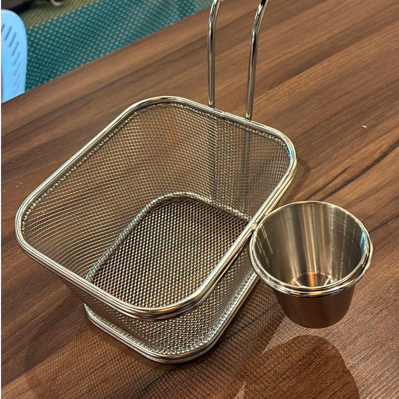 Mini Cesta Rectangular para Papas Fritas y Salsa Soporte para Papas de Acero Inoxidable