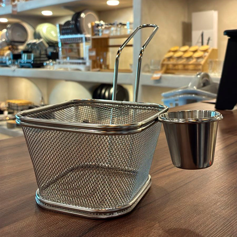 Mini Cesta Rectangular para Papas Fritas y Salsa Soporte para Papas de Acero Inoxidable