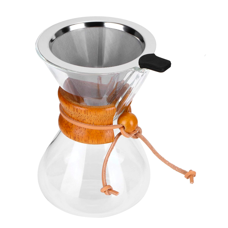 Cafetera de Vidrio Café por Goteo de 800ml con Filtro Reutilizable de Acero Inoxidable