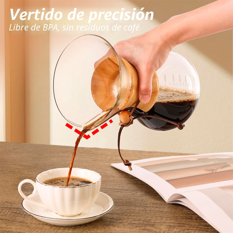 Cafetera de Vidrio Café por Goteo de 800ml con Filtro Reutilizable de Acero Inoxidable
