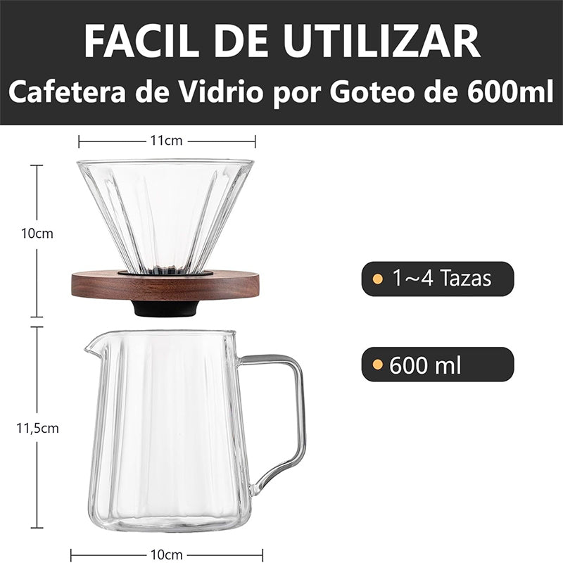 Cafetera De Vidrio Por Goteo + Jarra 600ml Filtro Reusable