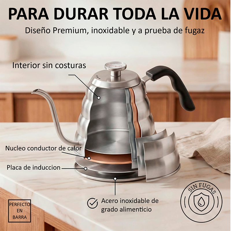 Hervidor 1.2l Tetera Para Café Y Té Por Goteo Con Termómetro