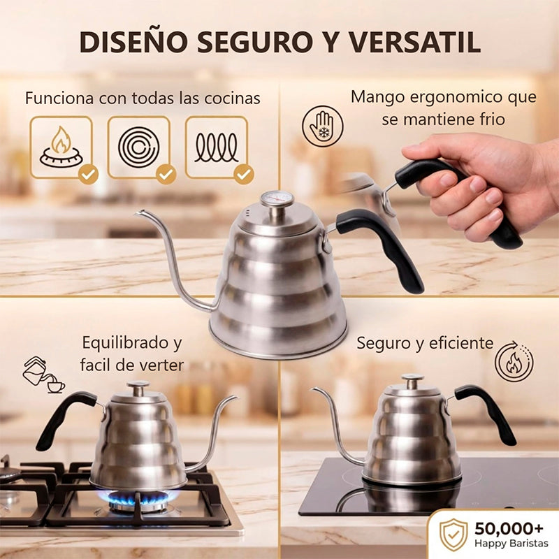 Hervidor 1.2l Tetera Para Café Y Té Por Goteo Con Termómetro