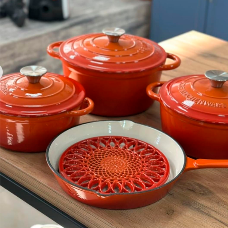 Juego De Ollas Hierro Fundido Esmaltado Bateria De Cocina 8 Piezas