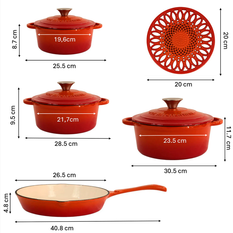 Juego De Ollas Hierro Fundido Esmaltado Bateria De Cocina 8 Piezas