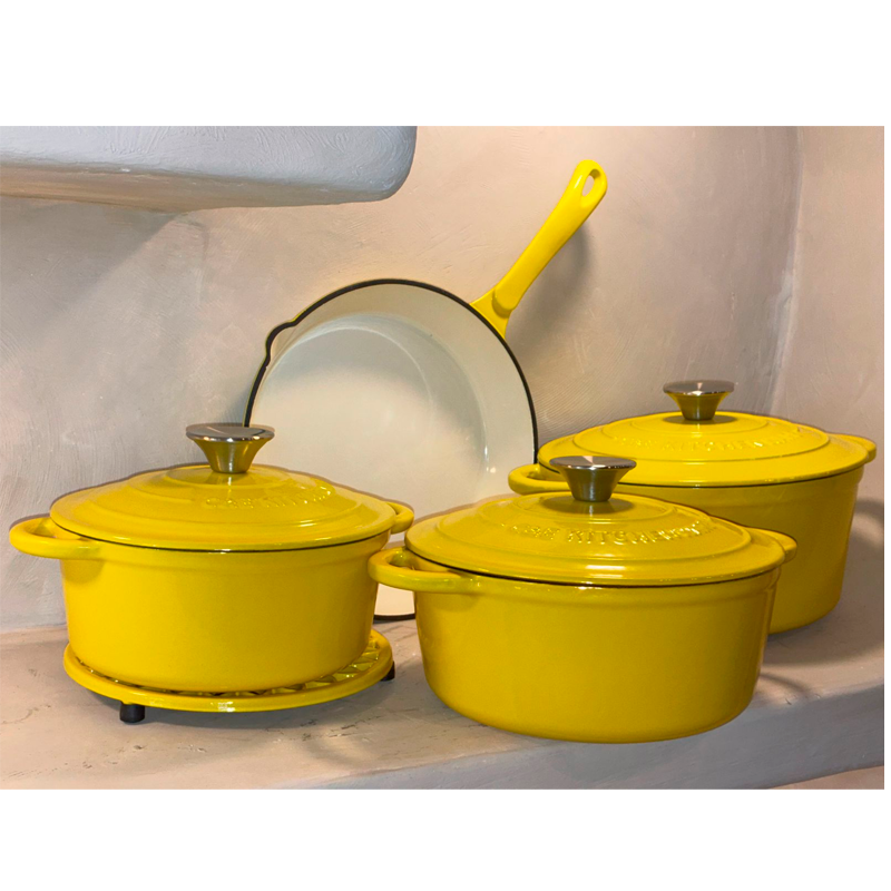 Juego De Ollas Hierro Fundido Esmaltado Bateria De Cocina 8 Piezas