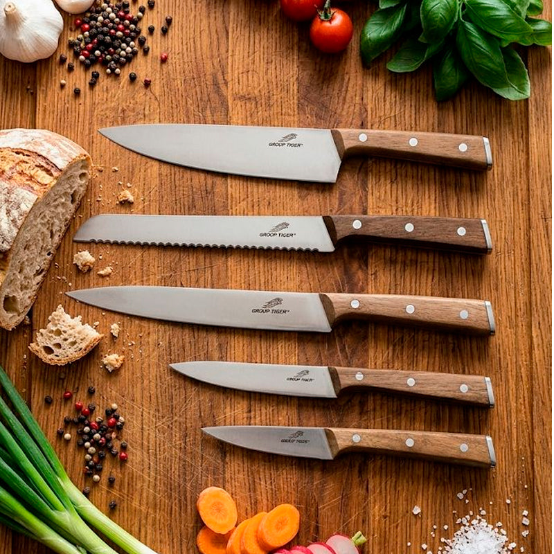 Juego De 5 Cuchillos De Cocina Premium Con Base De Madera