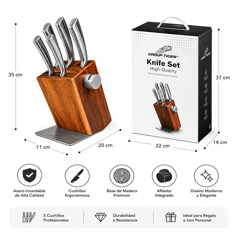 Set De Cuchillos Cocina Acero Inoxidable 5 Piezas + Base