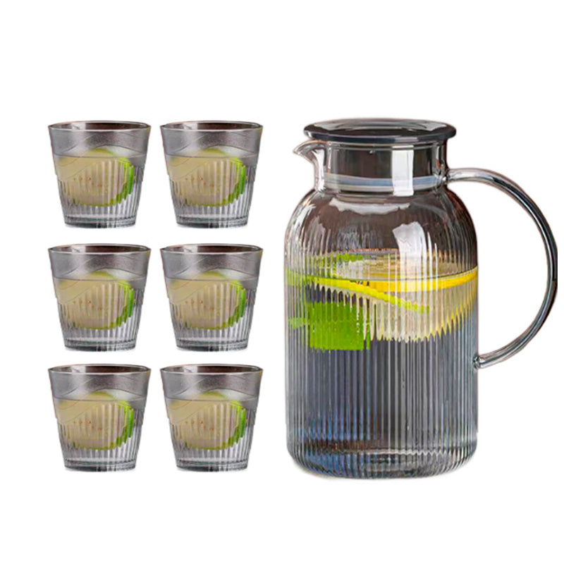 Juego de Jarra De Vidrio Elegante Con Tapa De Acero Inoxidable y 6 vasos