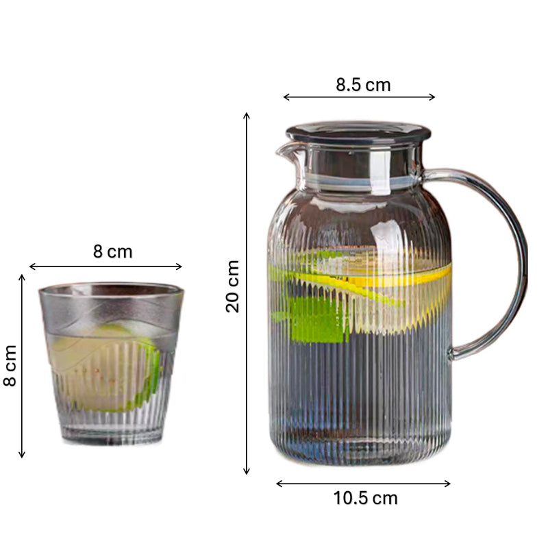 Juego de Jarra De Vidrio Elegante Con Tapa De Acero Inoxidable y 6 vasos