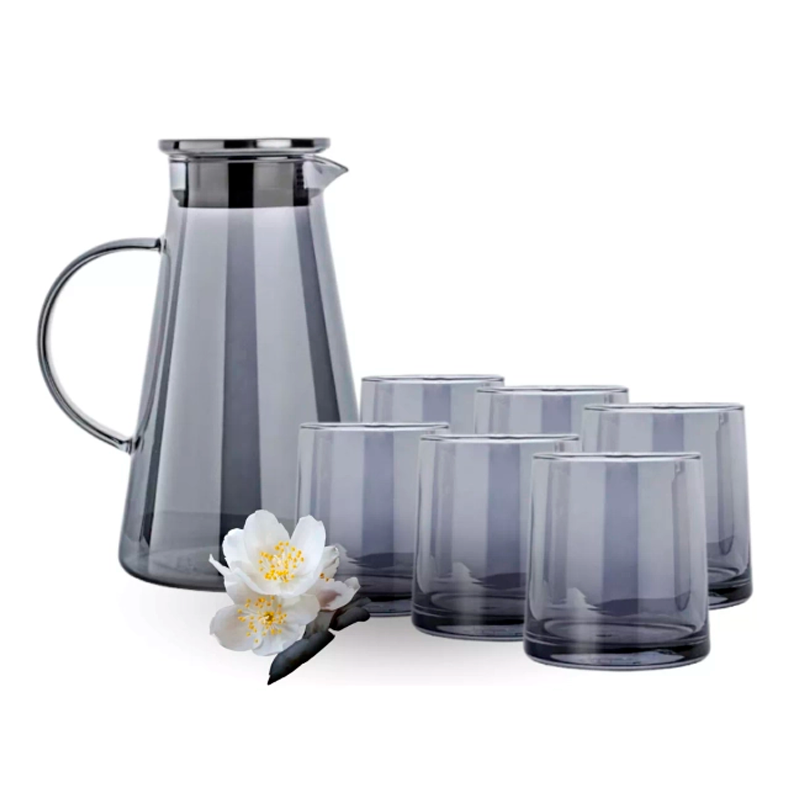 Juego de Jarra De Vidrio Elegante Con Tapa y 6 Vasos
