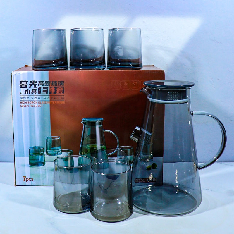 Juego de Jarra De Vidrio Elegante Con Tapa y 6 Vasos