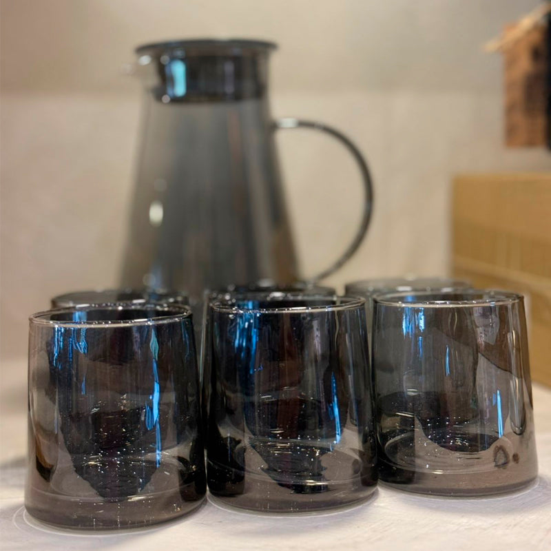 Juego de Jarra De Vidrio Elegante Con Tapa y 6 Vasos