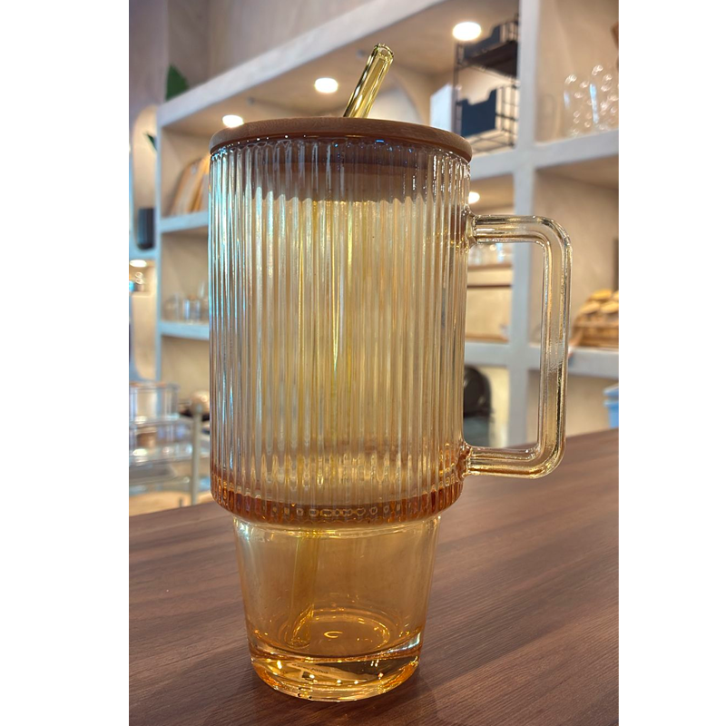 Vaso De Vidrio Stanley Con Tapa Bambu y Bombilla 700ml