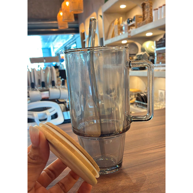 Vaso De Vidrio Stanley Con Tapa Bambu y Bombilla 700ml