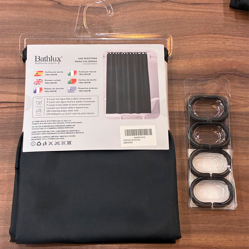 Cortina De Bano De Tela Impermeable 180*180cm + 12 Ganchos