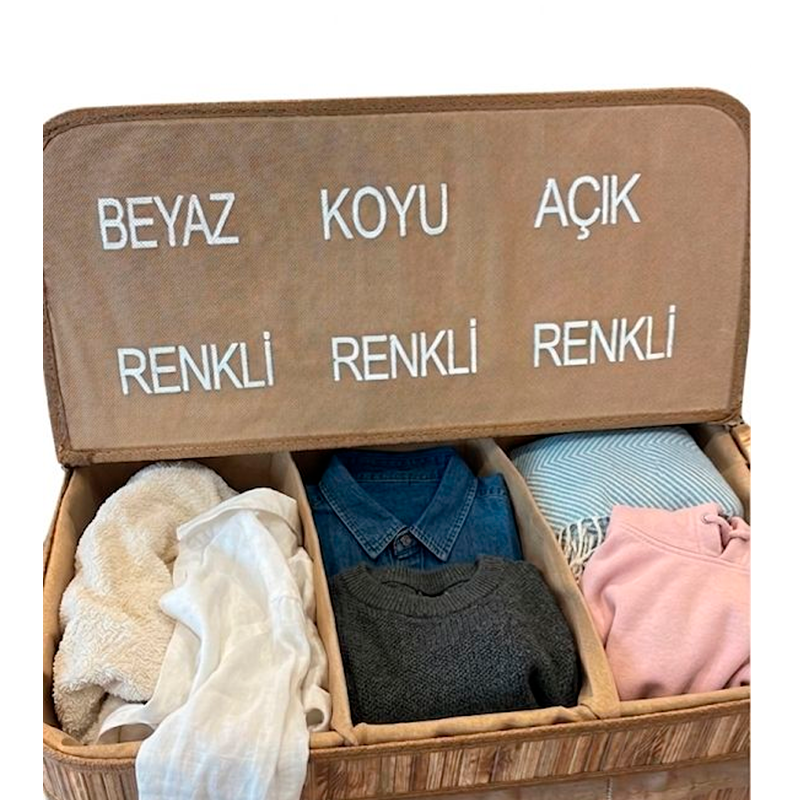 Canasto Ropa Sucia Pleglable Cesto Bambu 3 Divisiones con Tapa