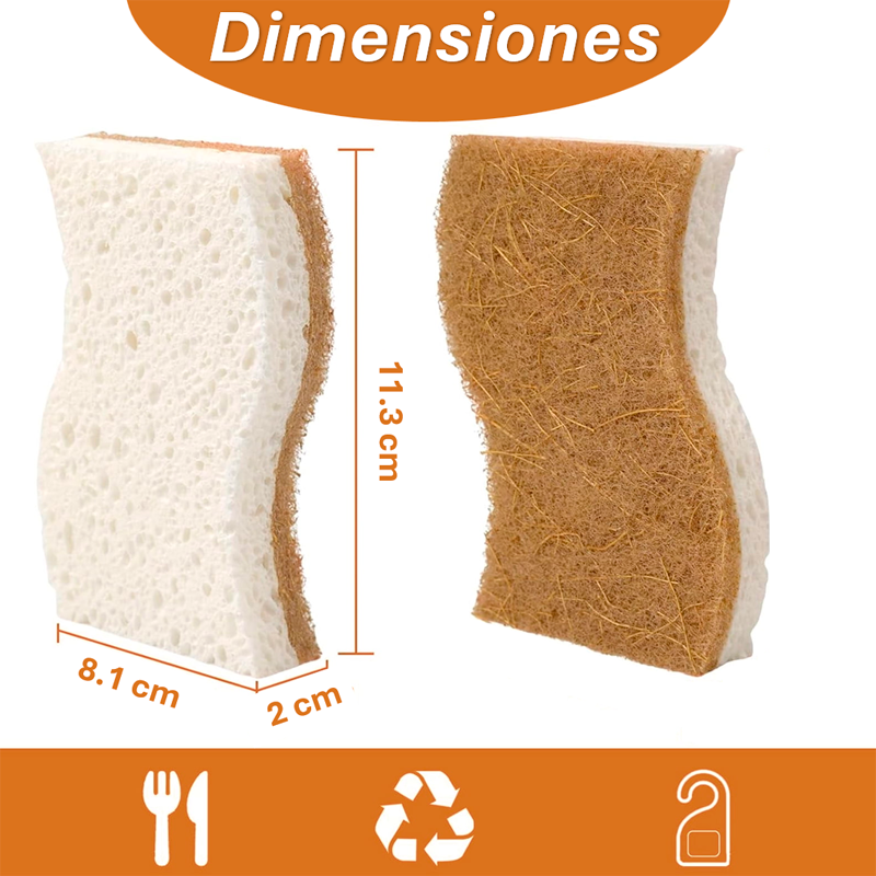 Pack 12 Esponjas de Cocina Naturales Esponja de Fregado de Celulosa y Coco Biodegradable