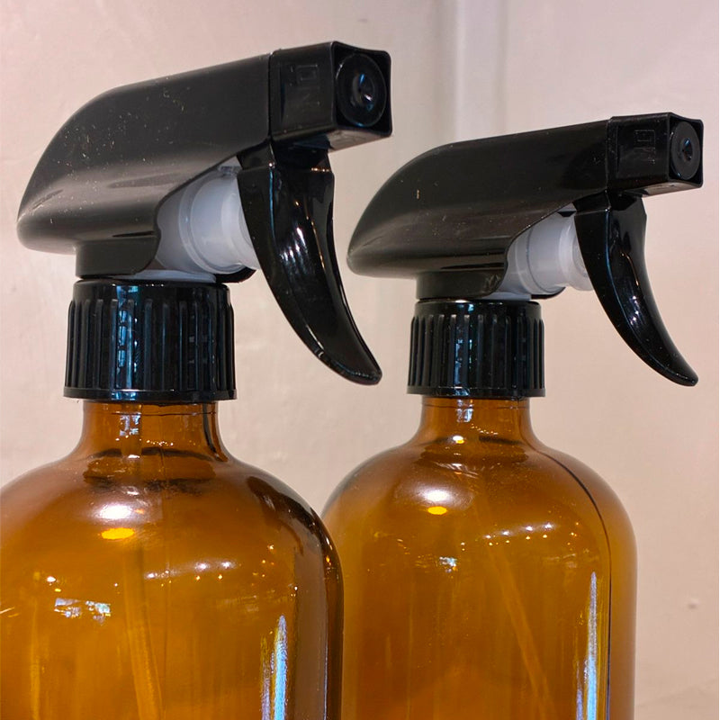 Botellas de Spray de Vidrio Ambar 500ml Paquete 2 Botellas Recargables con Base de Madera