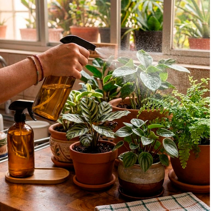 Botellas de Spray de Vidrio Ambar 500ml Paquete 2 Botellas Recargables con Base de Madera