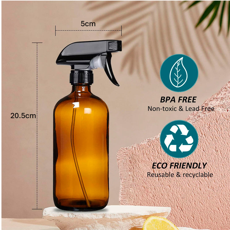 Botellas de Spray de Vidrio Ambar 500ml Paquete 2 Botellas Recargables con Base de Madera