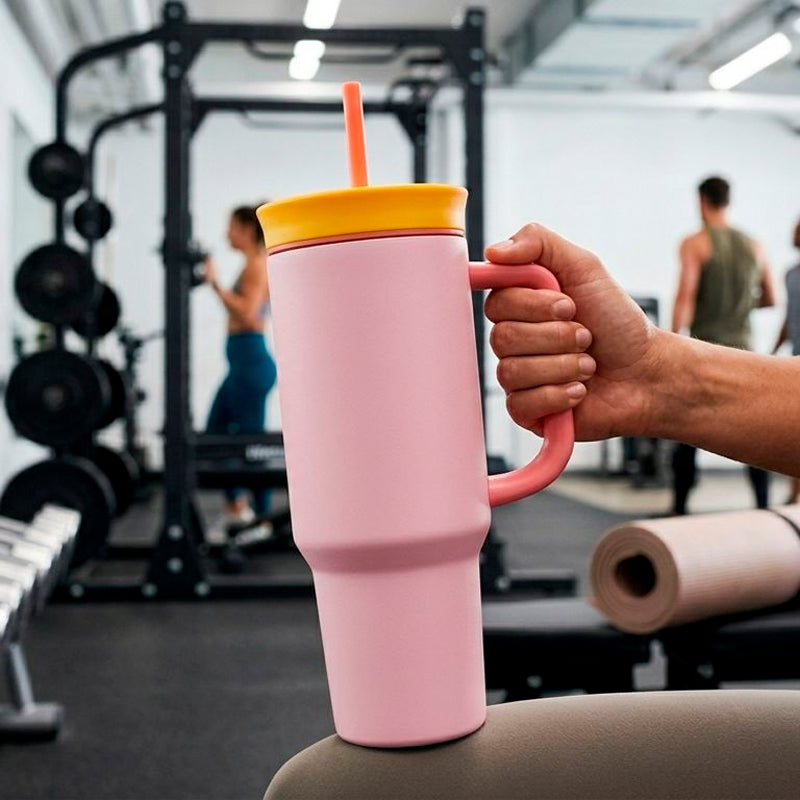 Vaso Termico con Bombilla 1200 ml Acero Inoxidable Antiderrame Tipo Stanley