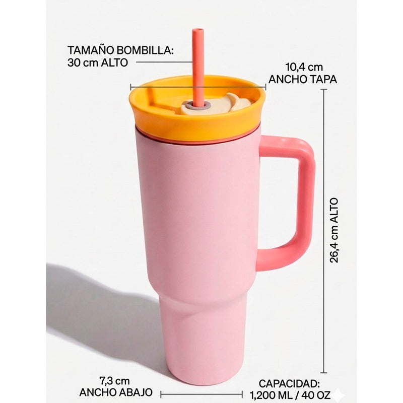 Vaso Termico con Bombilla 1200 ml Acero Inoxidable Antiderrame Tipo Stanley