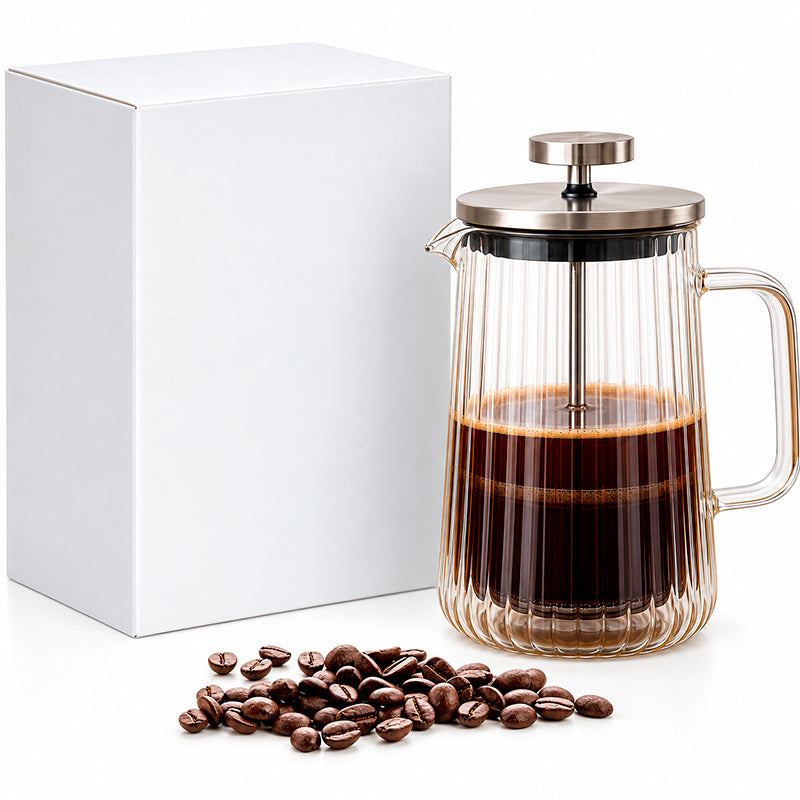 Cafetera Prensa Francesa 1000ml Vidrio Acanalado