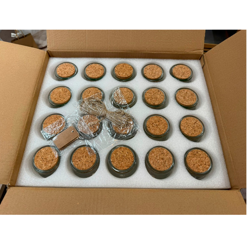 20 Frascos De Vidrio 200ml Con Tapa De Corcho+soga+etiqueta