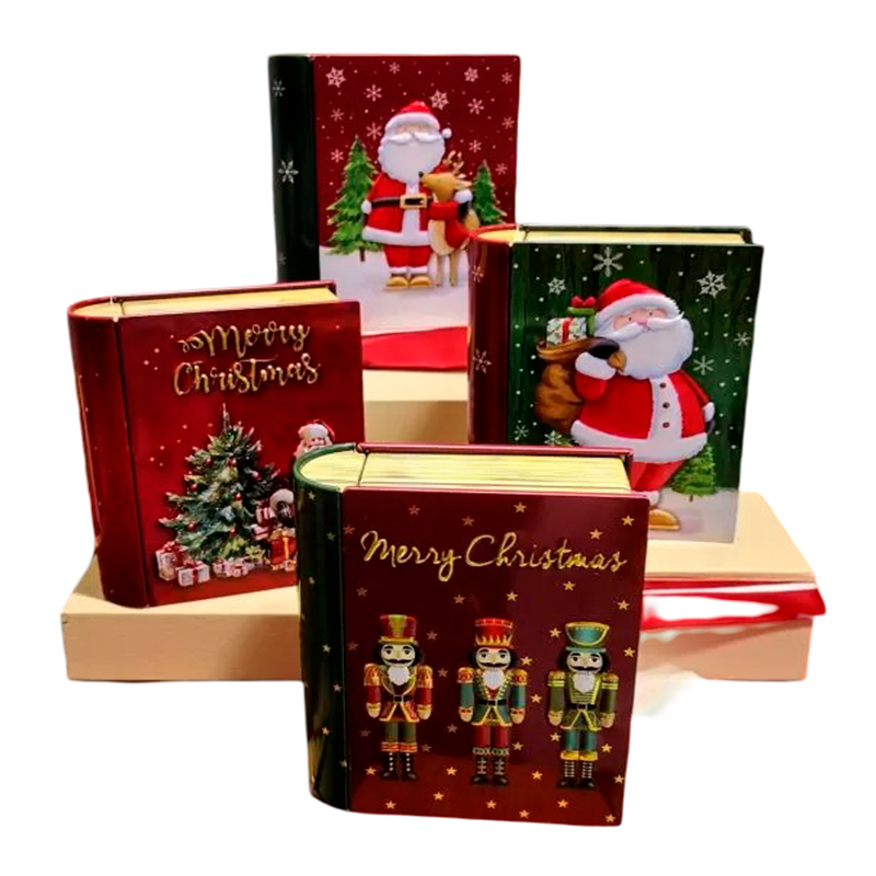 Set 4 Cajas Sorpresa Navideña Libro Decorativo De Metal