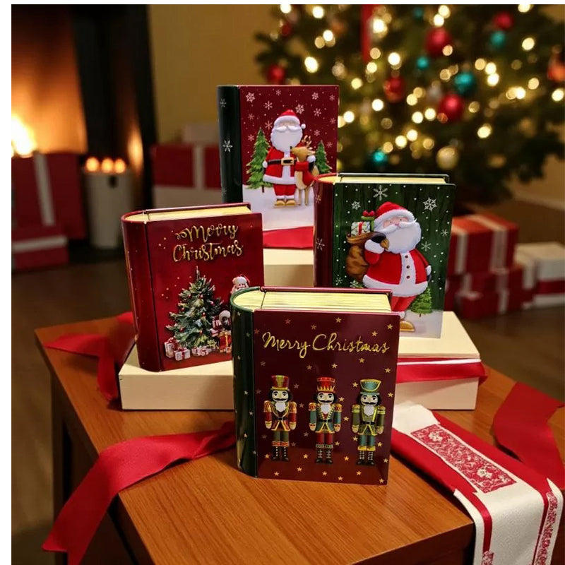 Set 4 Cajas Sorpresa Navideña Libro Decorativo De Metal