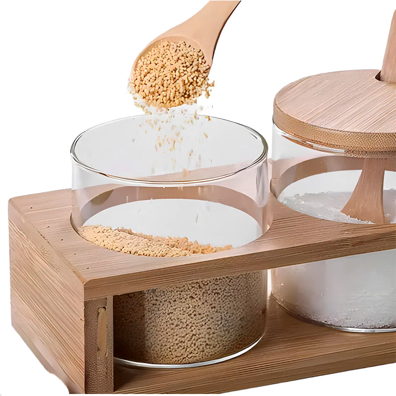 Set 3 frascos vidrio tapa bambú con Soporte Organizadores de Cocina