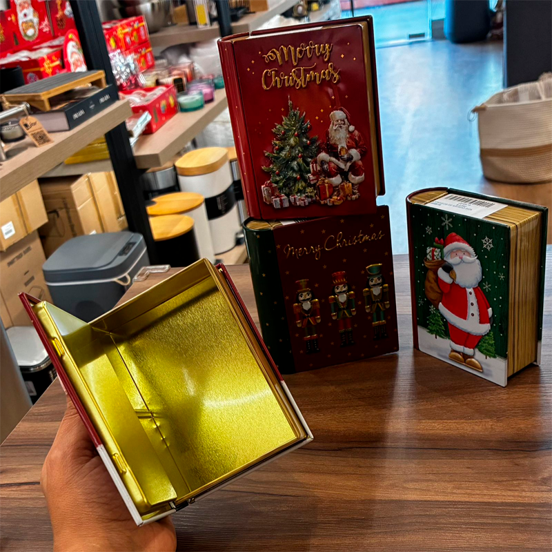 Set 4 Cajas Sorpresa Navideña Libro Decorativo De Metal