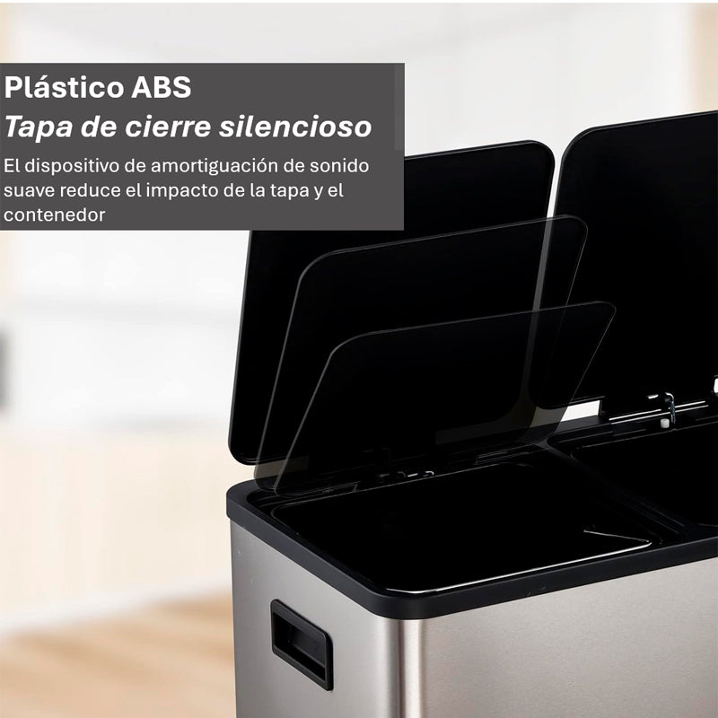Cubo De Basura Doble Contenedor De Acero Inoxidable 46 Litros Basurero Hogar Plateado