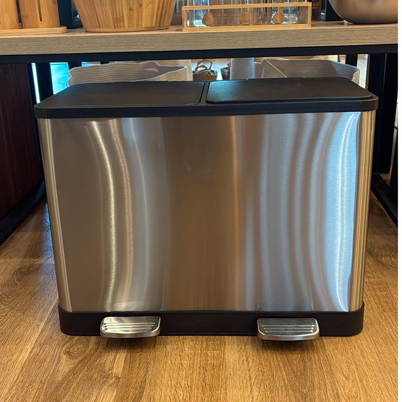 Cubo De Basura Doble Contenedor De Acero Inoxidable 46 Litros Basurero Hogar Plateado
