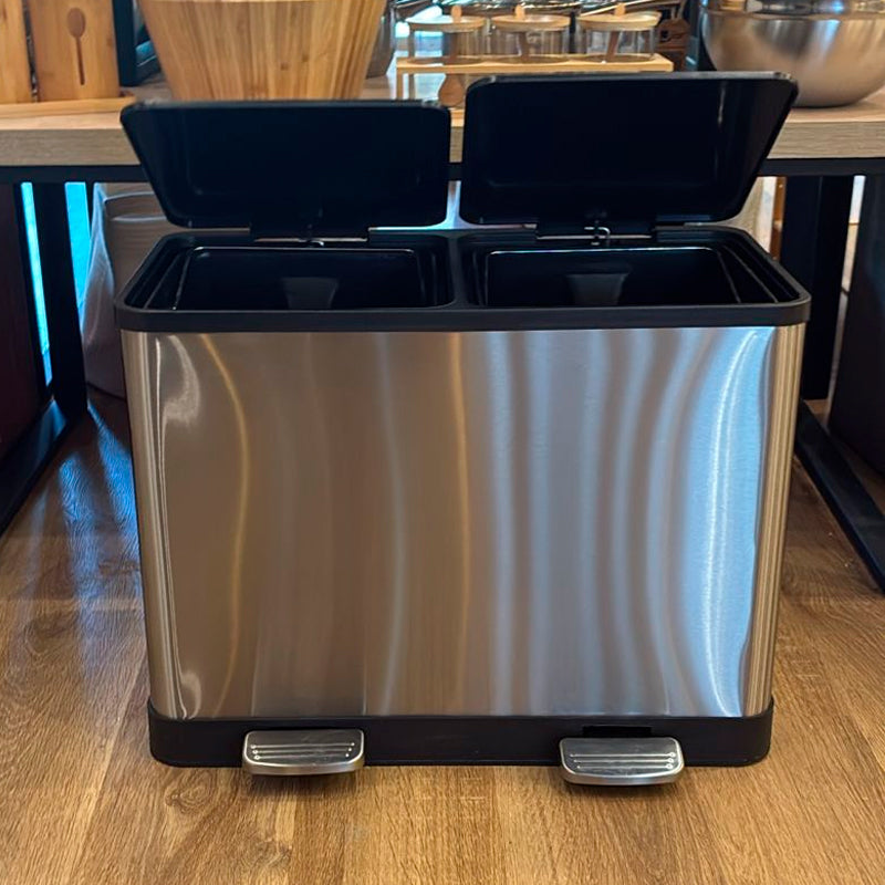 Cubo De Basura Doble Contenedor De Acero Inoxidable 46 Litros Basurero Hogar Plateado