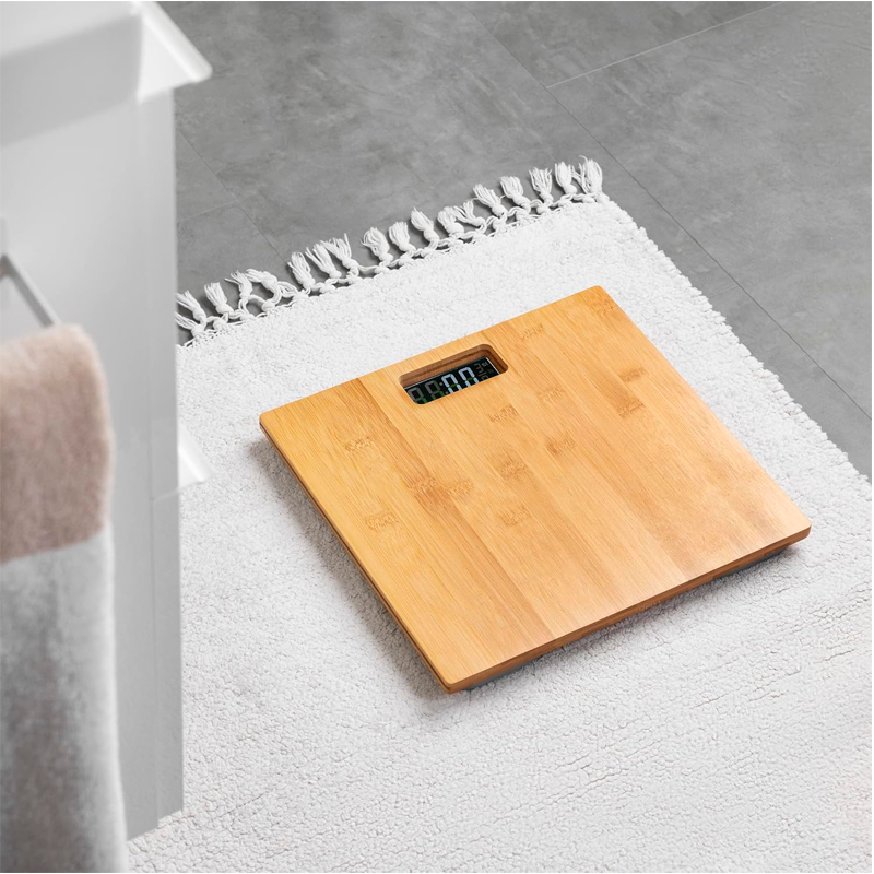 Báscula Digital de Bambú con Pantalla LCD Bascula de Baño 180kg Peso Corporal