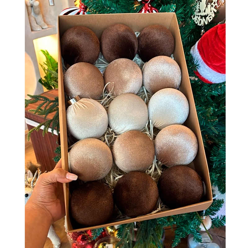 15 Esferas Navideña 6cm Bambalinas Terciopelo Adornos Arbol