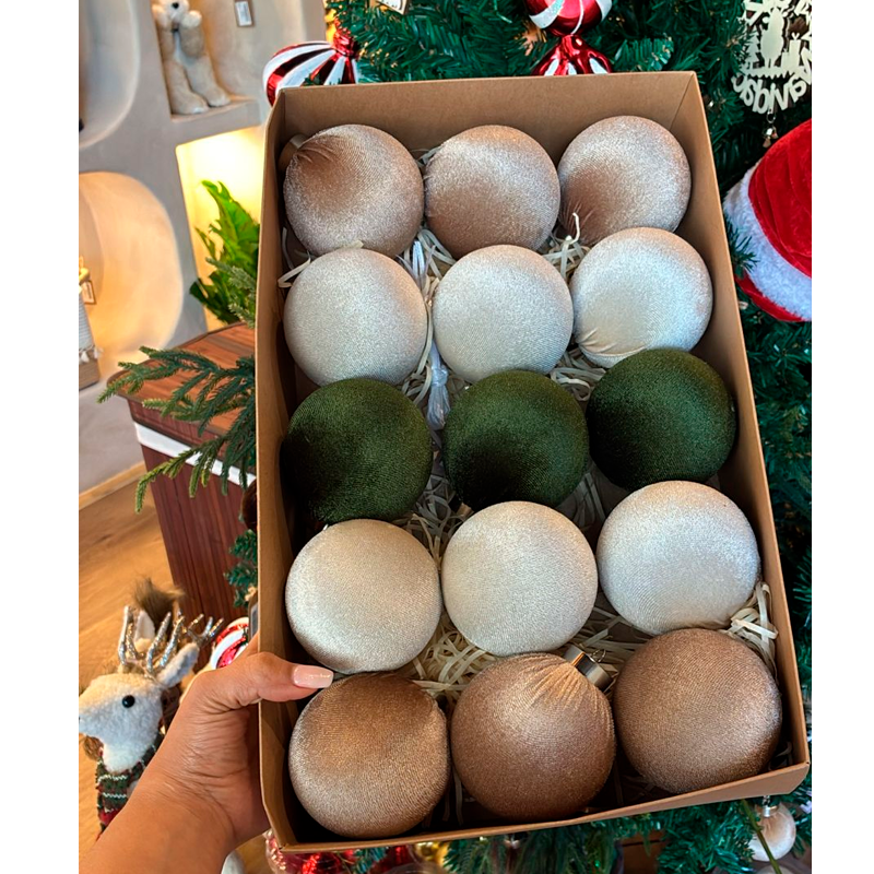 15 Esferas Navideña 6cm Bambalinas Terciopelo Adornos Arbol