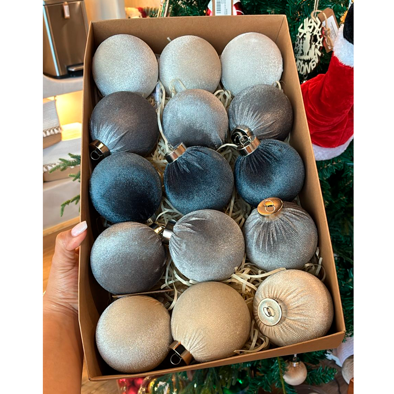 15 Esferas Navideña 6cm Bambalinas Terciopelo Adornos Arbol