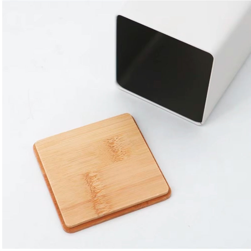 Set de 3 Recipientes de Cocina Hierro con Tapa y Bandeja de Bambu para Café Té y Azúcar