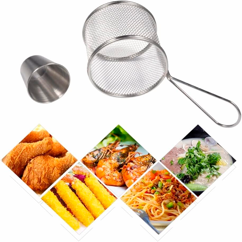 Mini Cesta Redonda para Papas Fritas y Salsa Soporte para Papas de Acero Inoxidable