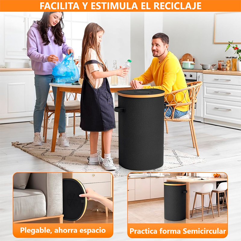 Cubo Basura Plegable Cesto de Reciclaje para Interiores con Bolsa Reutilizable