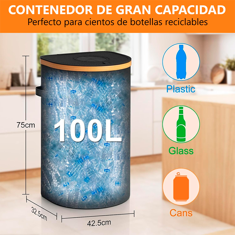 Cubo Basura Plegable Cesto de Reciclaje para Interiores con Bolsa Reutilizable