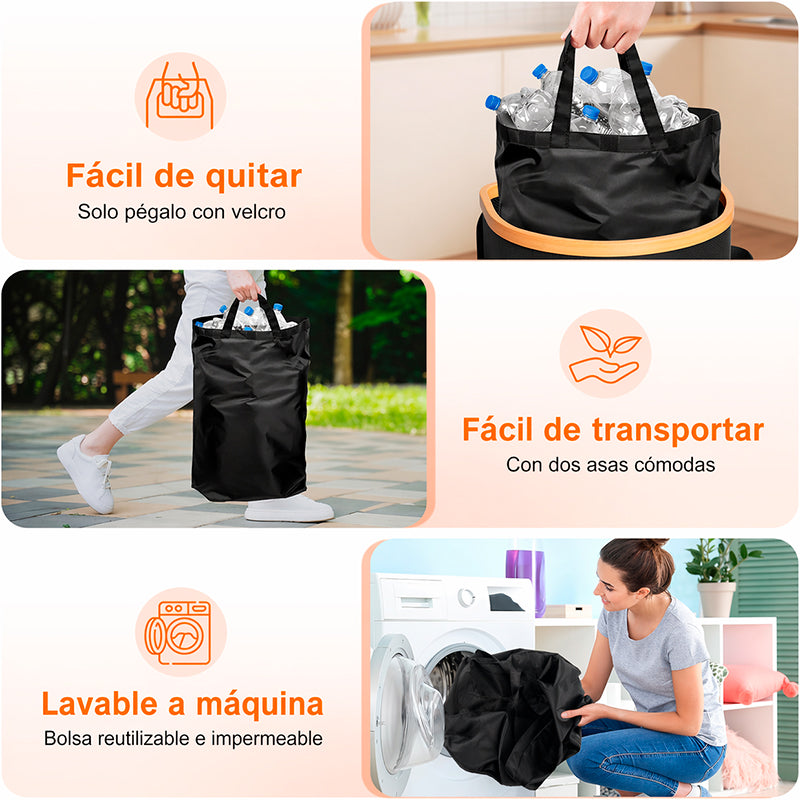 Cubo Basura Plegable Cesto de Reciclaje para Interiores con Bolsa Reutilizable