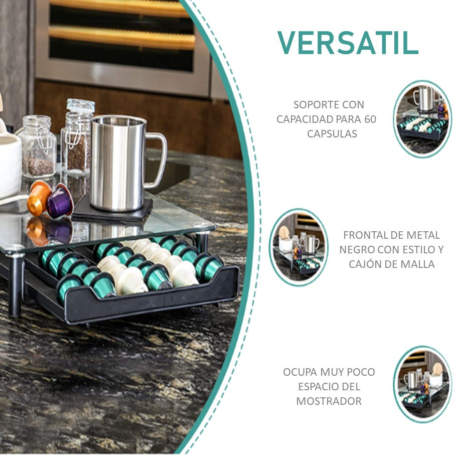 Cajón para Cápsulas de Café con Tapa de Cristal Cafetera Nespresso